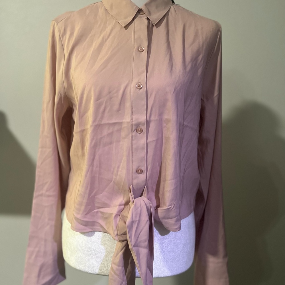 Express Mauve Tie-Front Button-Down Shirt